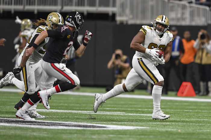 Saints DT Shy Tuttle intercepts Falcons QB Matt Ryan